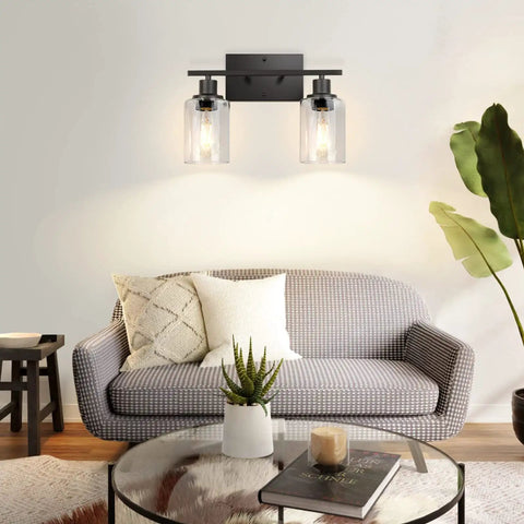 Two Light Modern Bathroom Vanity Light Fixtures With Clear Glass Shades Matte Black Wall Sconce Lighting for living room decor