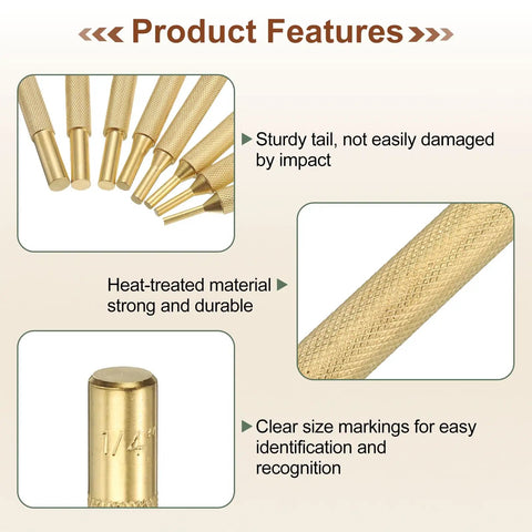 Premium Brass Drive Punch Quarter Inch Non Marring Alignment Pin Tool with heat-treated sturdy tail for watch repair and jewelry making.