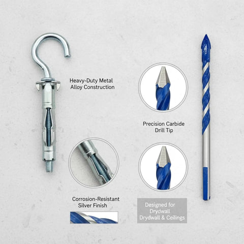 Hollow Wall Mounting Kit With Toggle Bolts And Drill Bit For Drywall And Ceilings, Heavy Duty Metal Anchor Set In Silver on white background