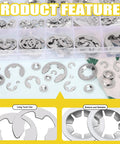 Stainless Steel Internal Tooth Star Lock Washers And E Clip Assortment Set For Metric Sizes M2 To M12 With External Retaining Rings 1.5mm To 15mm 136 E Clips In 12 Sizes And 100 Internal Tooth Star Lock Washers In 9 Sizes Pro Grade Fastener Kit