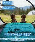 A person in boots resting inside a tent with a Three Season Camping Sleeping Bag For Adults And Kids Lightweight Weatherproof And Waterproof.