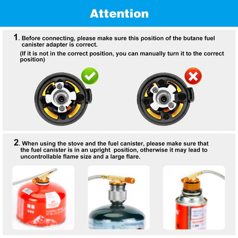 Instructions for canister adapter positioning for the Powerful 6800W Windproof Camping Stove For Backcountry Cooking.
