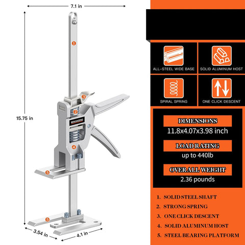YIEMIZDK labor-saving arm jack two-piece set for tile and cabinet installation; silver steel shaft, 15.75 in tall.