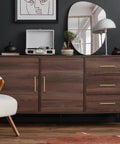 Sideboard with Gold Crystal Drawer Pulls 4 Pack, 5 Inch Cabinet Handles With 3-3/4 Inch Center To Center Mounting in a modern living room.