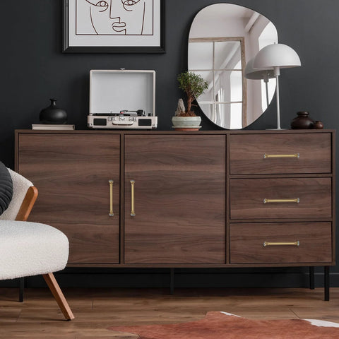 Sideboard with Gold Crystal Drawer Pulls 4 Pack, 5 Inch Cabinet Handles With 3-3/4 Inch Center To Center Mounting in a modern living room.