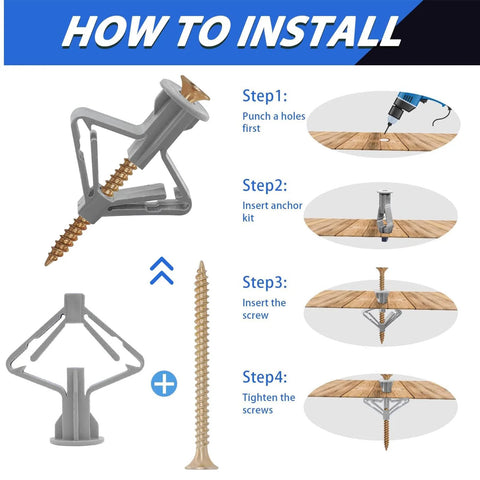 Installation guide for Plastic Toggle Anchors With Screws 50 Pack Wall Plug Set For Drywall Plasterboard Shelves Hooks Frame Mounting
