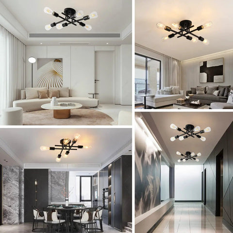 Industrial 6 Light Dope Semi Flush Mount Ceiling Light Farmhouse Close To Ceiling Fixture in modern interior settings.