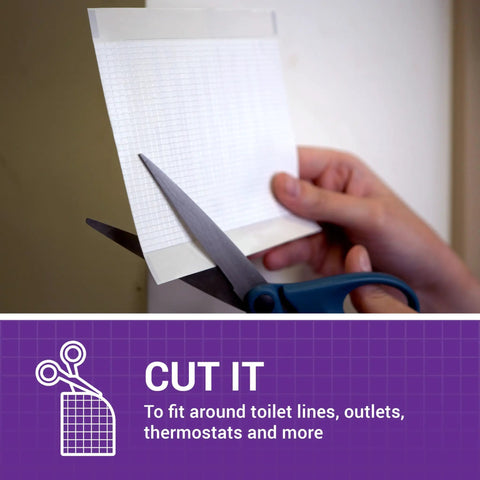 Person cutting 6 Inch By 6 Inch Flexible Self Adhesive Wall Patch Three Pack For Patching Holes Cracks And Corners With Easy Cut To Fit