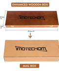 Wooden box for Badass Five Piece Wood Turning Lathe Chisel Set featuring size dimensions and materials.
