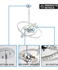Diagram showing details of Dope Modern Crystal LED Chandelier With Four Adjustable Ring Designs, Round Ceiling Pendant Light Fixture