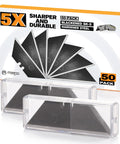 50 Pack Utility Knife Blades With Blackened SK-5 Steel For Box Cutters, Rust Resistant And Extra Durable, Includes Storage Case