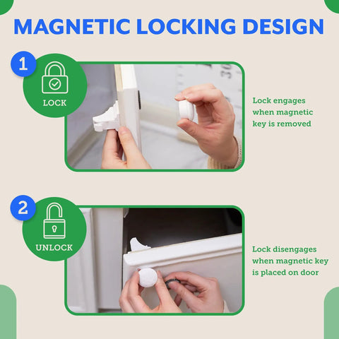 Step-by-step use of Magnetic Cabinet Locks For Babies Easy No Tool Install Baby Proofing Locks For Cabinets Drawers Doors And Kitchen Strong Adhesive 8 Pack With 2 Keys For Kid Safe Home And Peace Of Mind.