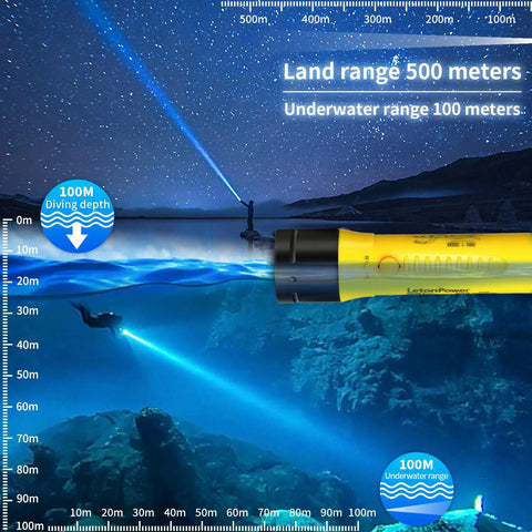 Underwater Dive Light 1800 Lumens Beast Brightness Waterproof IP68 To 100m Rechargeable 5500K White Beam in action.