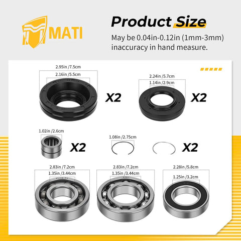 Rear Differential Bearing Seal Kit For Honda Rancher 420 4x4 And Rubicon 500 520 2015 2024 components with size details