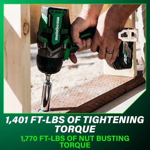 Person using High Torque Cordless Brushless Three Quarters Inch Square Drive Impact Wrench Tool Body Only With Friction Ring Grip