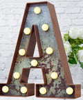 Rugged Rust Finish Led Marquee Letters Vintage Industrial Wall Deco With Glowing Bulbs DIY Lighting Flex for decor.