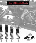 Beefy 4Pcs Aluminum Front And Rear 1:10 RC Shock Set, Drop In Replacement For AR330550 AR330551 displayed with installation parts.