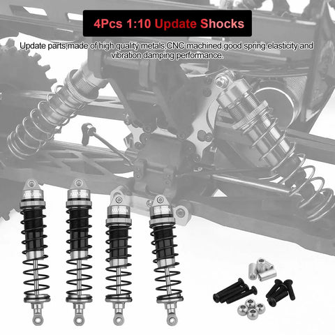 Beefy 4Pcs Aluminum Front And Rear 1:10 RC Shock Set, Drop In Replacement For AR330550 AR330551 displayed with installation parts.