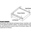 Diagram illustrating installation of Self Closing Drawer Slide Kit Soft Close For Bottom And Side Mount Cabinets Fifteen Three Quarters Inch Steel Tracks