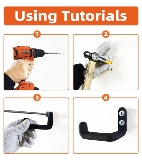 Tutorial for installing Chainsaw Wall Mount Hook Set 6 Pack Heavy Duty Chainsaw Holder for garage organization and shed storage.