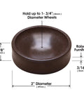 Small Furniture Wheel Caster Cups With Non Skid Rubber Grip Set Of 4 Floor Protectors, Chocolate Brown, Dimensions Labeled