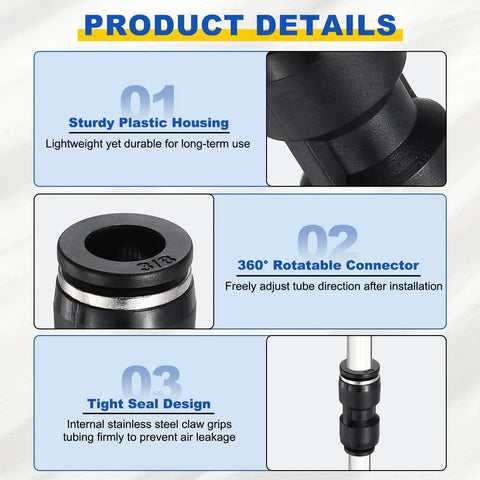 2 Pack Pneumatic Straight Fittings Five Sixteenths Inch To Three Eighths Inch Tube OD Plastic Reducer Union Push To Connect