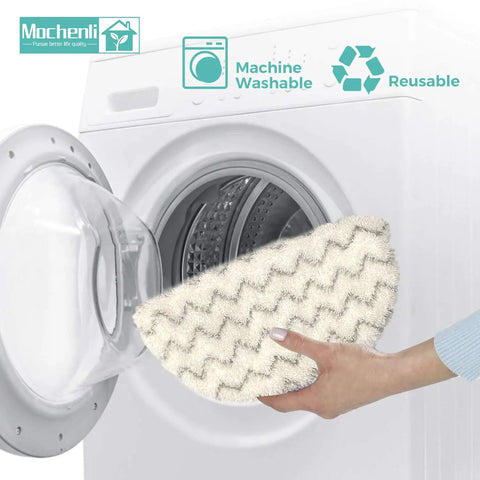Person holding Six Pack Steam Mop Pads Replacement For PowerFresh Steam Mop 1940 Series, preparing for washing