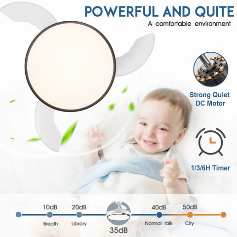 Retractable 42 Inch Smart Ceiling Fan With Light, Remote, App And Alexa Control over baby, quiet environment indicator