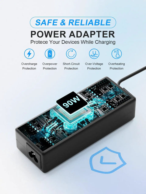 Replacement 24V 90W AC Charger for Jackery Explorer Power Stations, black adapter with safety protection icons