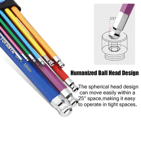 Premium 18 Piece Allen Wrench Set With SAE And Metric Hex Keys, showcasing long arm ball end and multicolor coding.