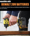 Person using Cordless Impact Driver 1/4 Inch Chuck, Ultra Compact 4-1/4 Inch Head, Lightweight 2.0 Lbs, Beefy Brushless Motor Delivers 2035 In-Lbs Torque, 4 Speed Settings, LED Work Light, Compatible With DeWalt 20V Batteries, Tool Only on wooden board