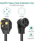 Heavy Duty Dryer Extension Cord 4 Prong 30 Amp NEMA 14 30P To 14 30R For Dryer Power And EV Charging 125 Volt To 250 Volt 10 Feet No Electrician Needed connectors detail