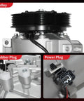 Heavy Duty Solid Air Conditioning Compressor With Clutch Direct Swap For Nissan Altima 2007 To 2012 Sentra 2007 To 2012 close-up of pulley, rubber plug, and power plug.