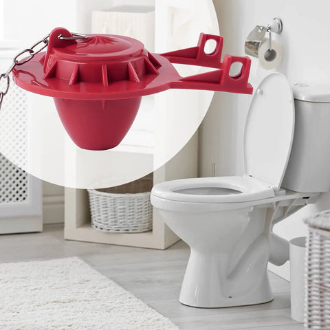 2 Inch Universal Toilet Tank Flapper Replacement, 2 Pack, Durable Rubber Seal With Stainless Steel Chain, showcased next to toilet