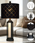 Dope 28 Inch Tall Modern Table Lamps Set Of 2 For Living Room And Bedroom Black Industrial Metal Frame With Warm Glow Night Light Easy Lampshade Assembly USB A And Type C Charging Ports, black fabric shade