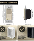Matte Brown Dimmer Switch Pack Of 10 For Single Pole Or 3 Way Install, dimension details and compatibility, 120V AC UL Listed