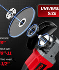 Cordless Angle Grinder Four And A Half Inch Beast Brushless Metal Grinder 12000 RPM with detailed view of parts and sizes