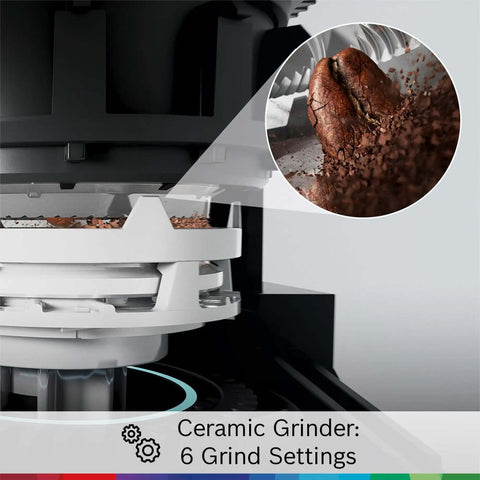 Close-up of ceramic grinder in a Double Cup Barista Style Home Fully Automatic Coffee Machine With 36 Drink Presets And Touchscreen Controls For Latte Macchiato Cappuccino Or Espresso Personalize Strength