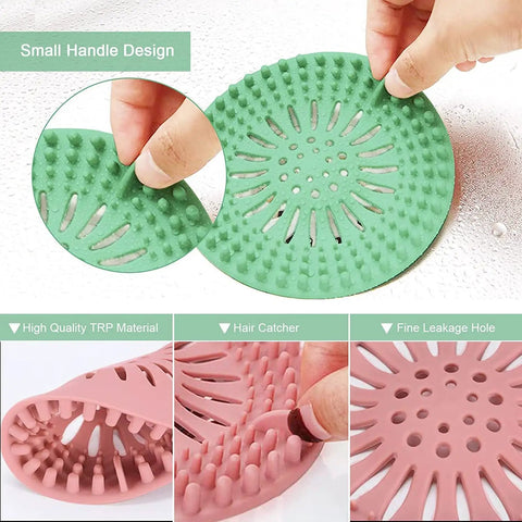Slick Silicone Drain Strainers With Hair Catcher For Shower Bathroom Sink And Tub Tough Flexible Plughole Cover with small handle