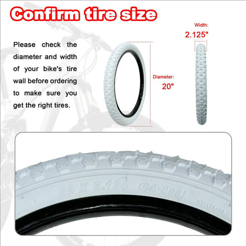 20x2.125 Inch Folding Tire Kit with Inner Tubes, detailed view showing side and width for BMX MTB bikes