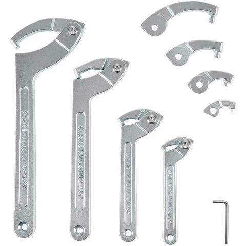 Adjustable Pin Spanner Wrench Set With 9 Piece C Spanner Heads And Changeable Attachments For Suspension And Collar Nut Tweaks