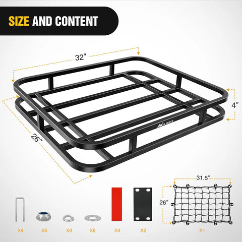 RV Bumper Mounted Cargo Carrier Basket With Net Fits 4 Inch Or 4 And A Half Inch Bumpers Heavy Duty Luggage Rack, 32x26x4 inches