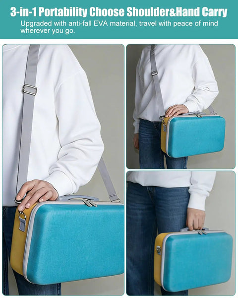 Built Like A Tank Hard Carrying Case Snug Fit For Liene Pixcut S1, shown in blue and yellow, for convenient shoulder or hand carry.