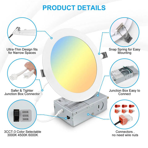 Dead Simple Flush Mount 7 Inch Led Recessed Light With Junction Box 3Cct Switchable 3000K To 6000K Dimmable Ceiling Canless Wafer Downlight Screaming Bright And Zero Headache Wiring Indoors