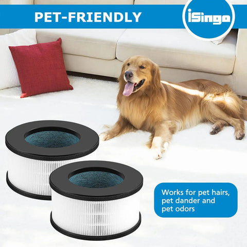 2 Pack AF-3222 HEPA Replacement Filter for AF-3222 Air Purifier, pet-friendly, in living room with dog on rug