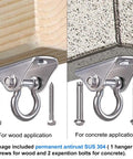 Stainless Steel Heavy Duty Ceiling Mount Swing Hanger With 1600 Pound Capacity For Swing Seats Yoga Heavy Bags Porch Swings And Hanging Chairs Includes Two Screws And Two Expansion Bolts for wood and concrete applications