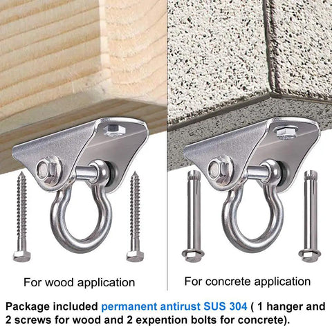 Stainless Steel Heavy Duty Ceiling Mount Swing Hanger With 1600 Pound Capacity For Swing Seats Yoga Heavy Bags Porch Swings And Hanging Chairs Includes Two Screws And Two Expansion Bolts for wood and concrete applications