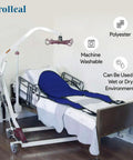 ProHeal Universal Patient Lift Sling Large 62 X 42.5 Inches on a bed with lift, showing polyester material and split leg design.