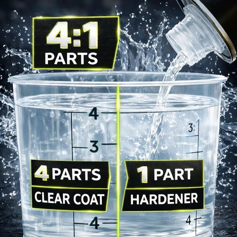LiME LiNE 2K clearcoat automotive paint kit with hardener, 1.25 gal, front view shows 4 parts coat to 1 part hardener