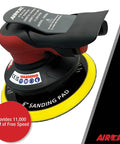 Heavy Duty 6 Inch Pneumatic Palm Sander 3/8 Orbit 11000 Rpm With Hook And Loop Pad showing yellow sanding pad and grip handle.
